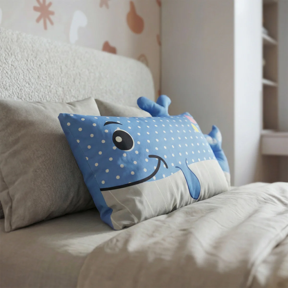 Hoofdkussen Kids Wally Walvis - Blauw/Grijs - Image 5