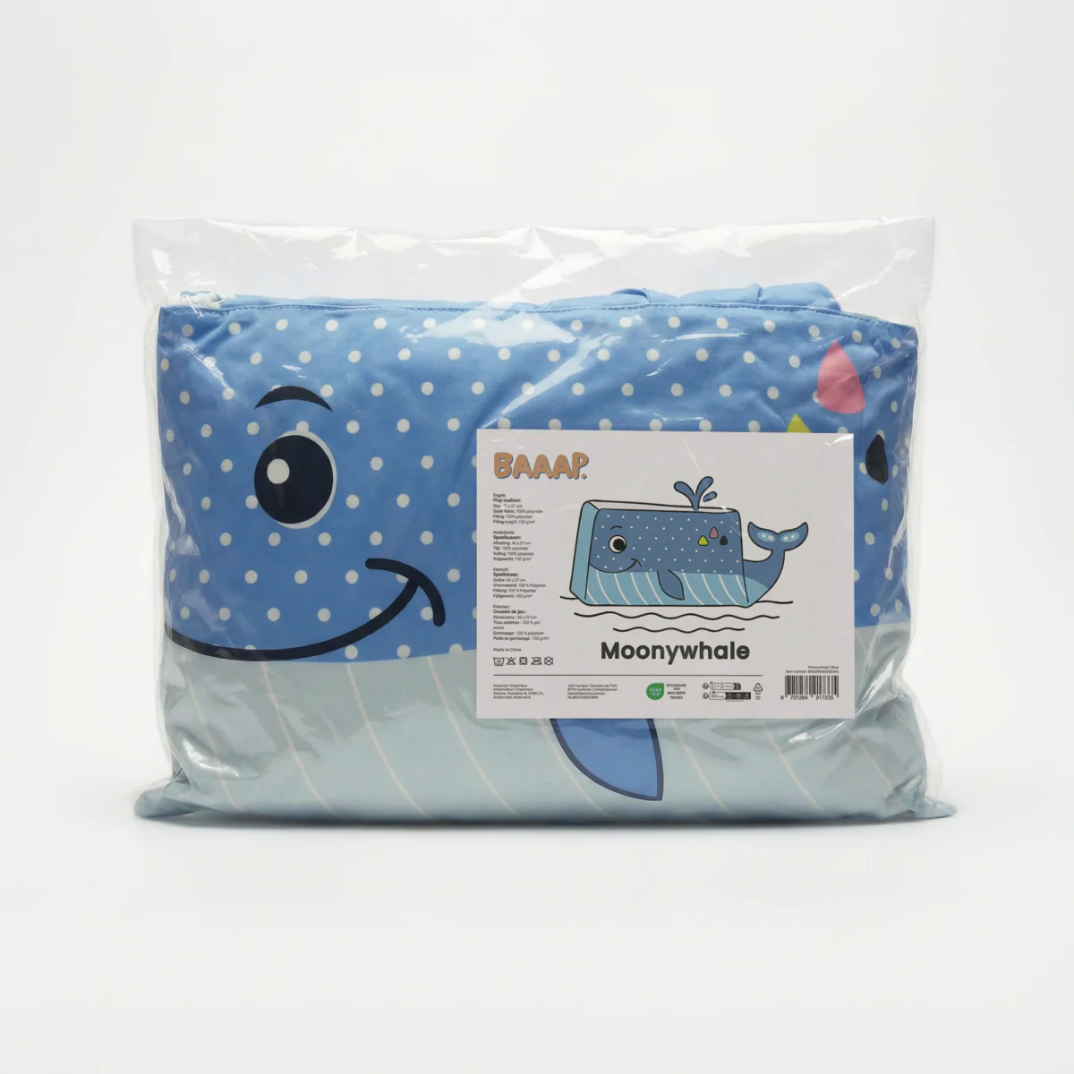 Hoofdkussen Kids Wally Walvis - Blauw/Grijs - Image 7