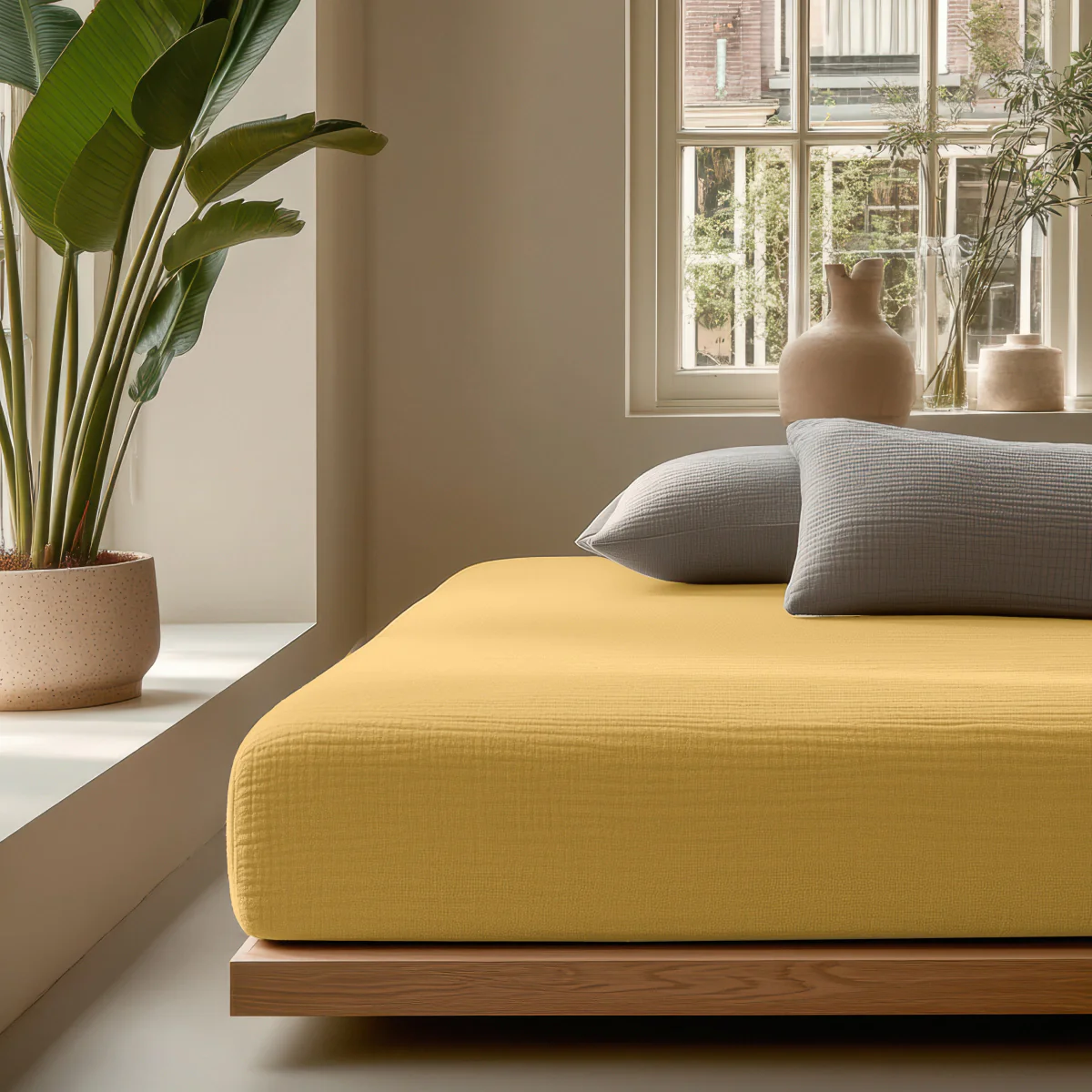 Mousseline Hoeslaken - Ochre-Yellow