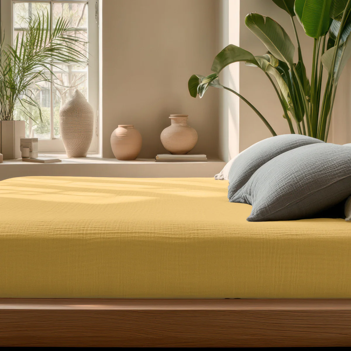 Mousseline Hoeslaken - Ochre-Yellow - Image 2
