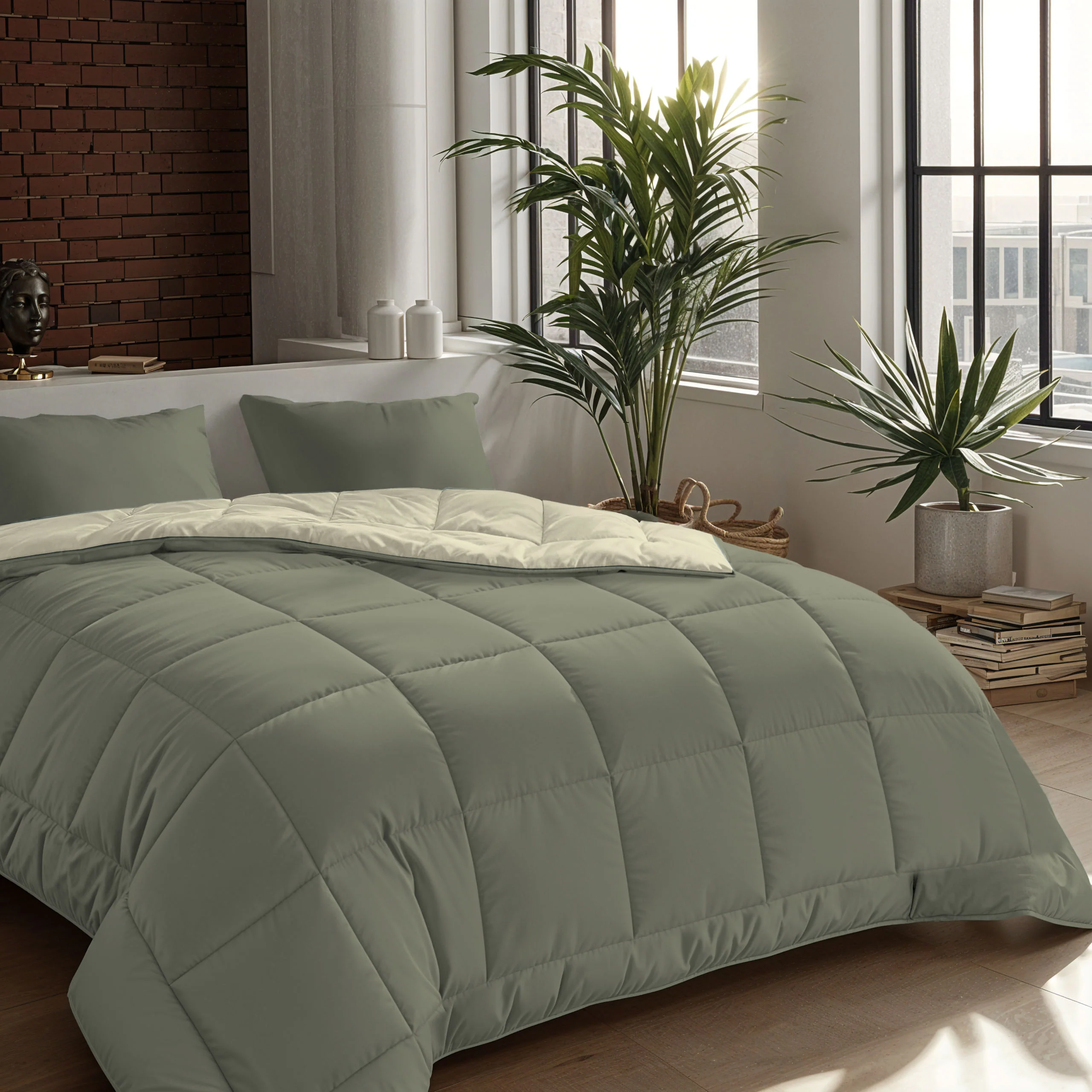 Zelesta Comfort Duo Dekbed - Olijfgroen & Crème - Image 3