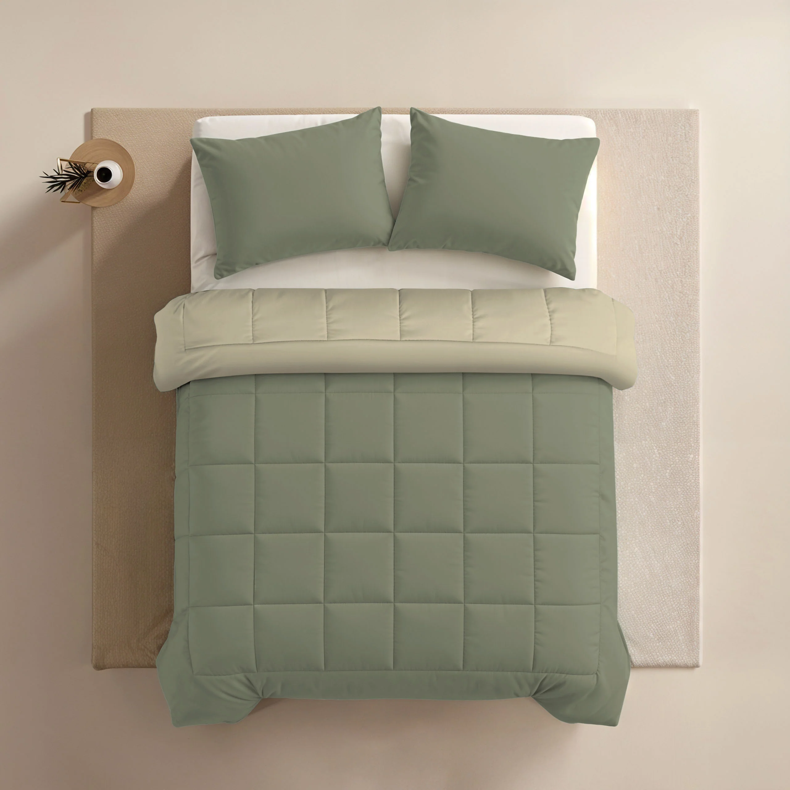 Zelesta Comfort Duo Dekbed - Olijfgroen & Crème - Image 4