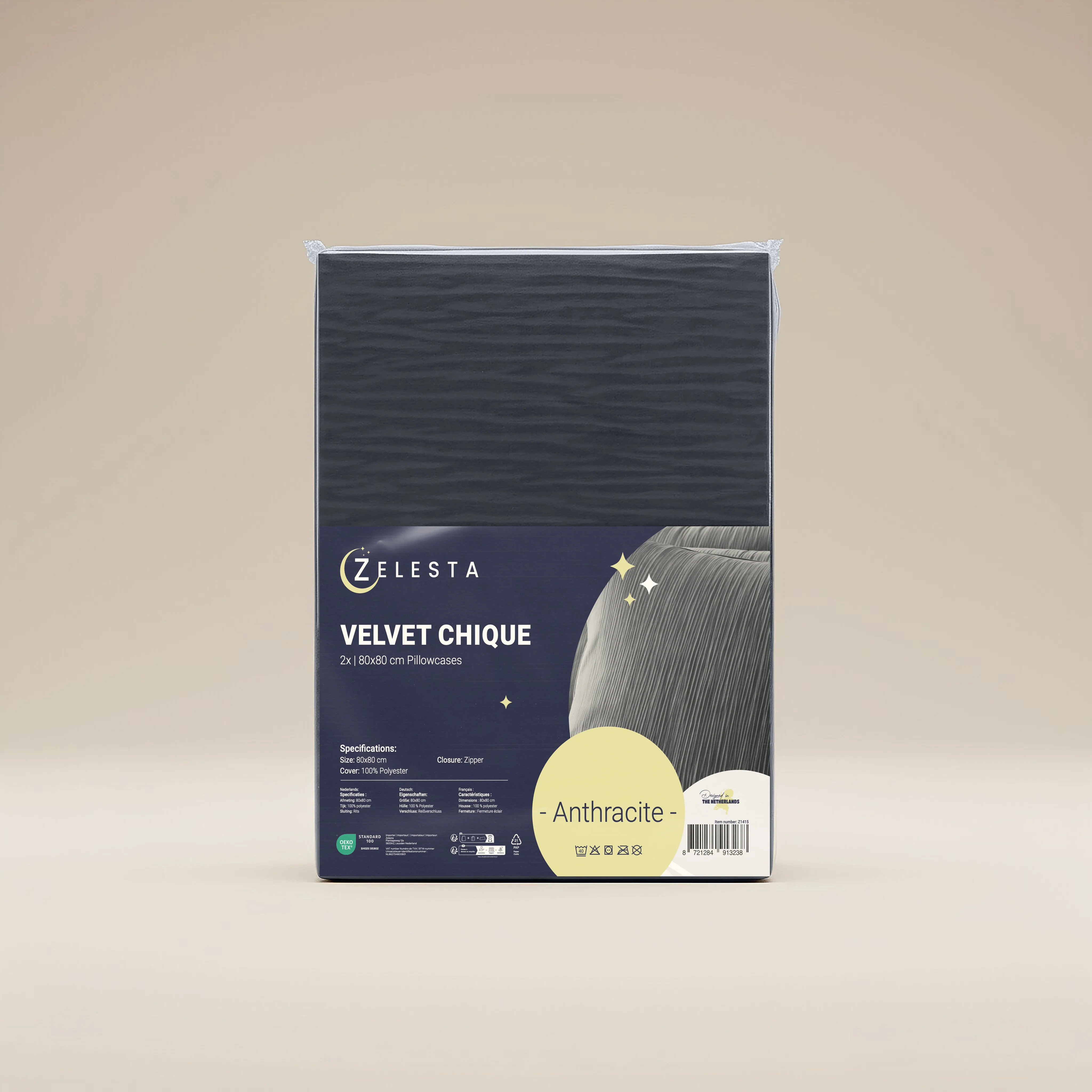 Zelesta Velvetbed Chique Kussensloop Set van 2 - Anthracite - Image 3