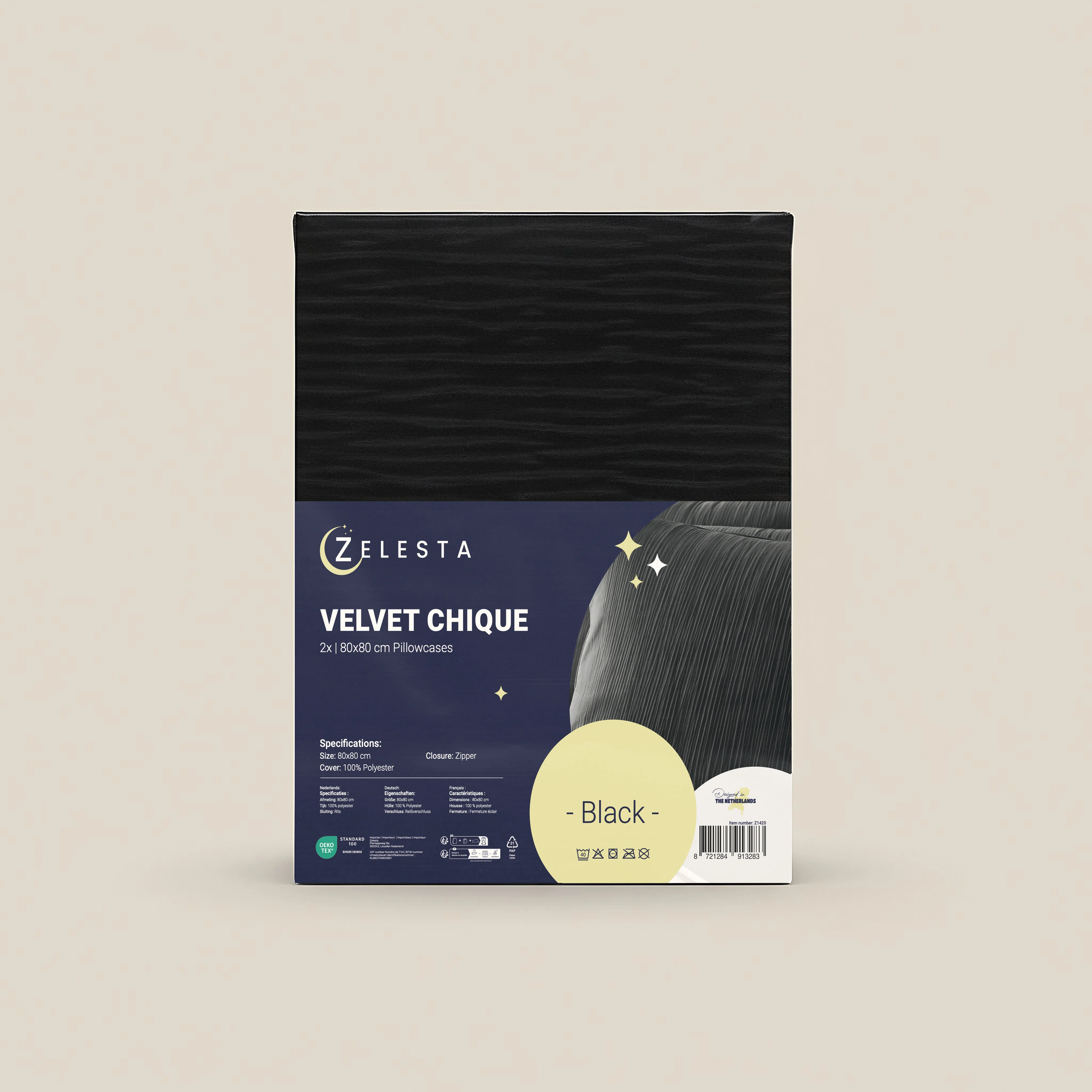 Zelesta Velvetbed Chique Kussensloop Set van 2 - Black - Image 3