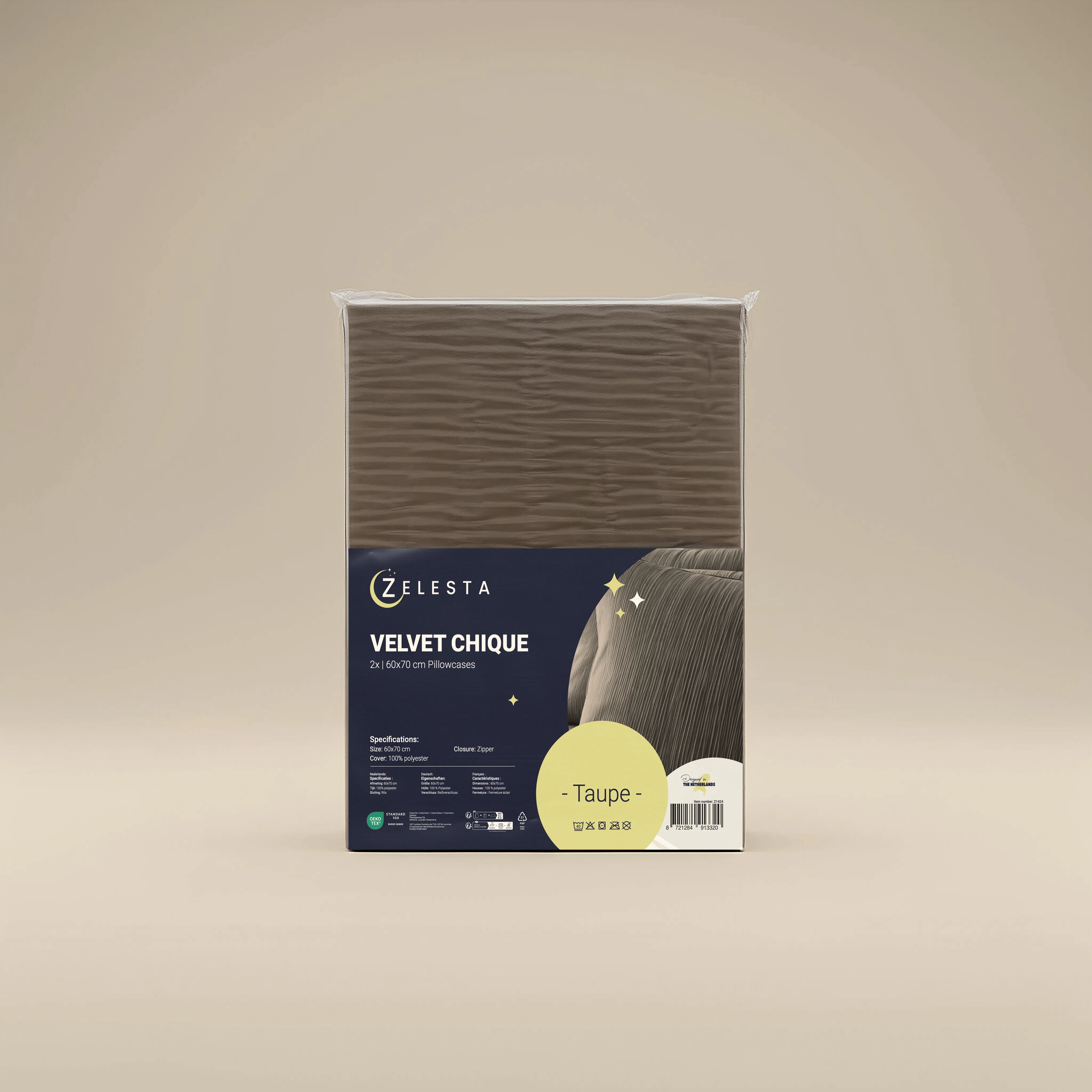 Zelesta Velvetbed Chique Kussensloop Set van 2 - Taupe - Image 3
