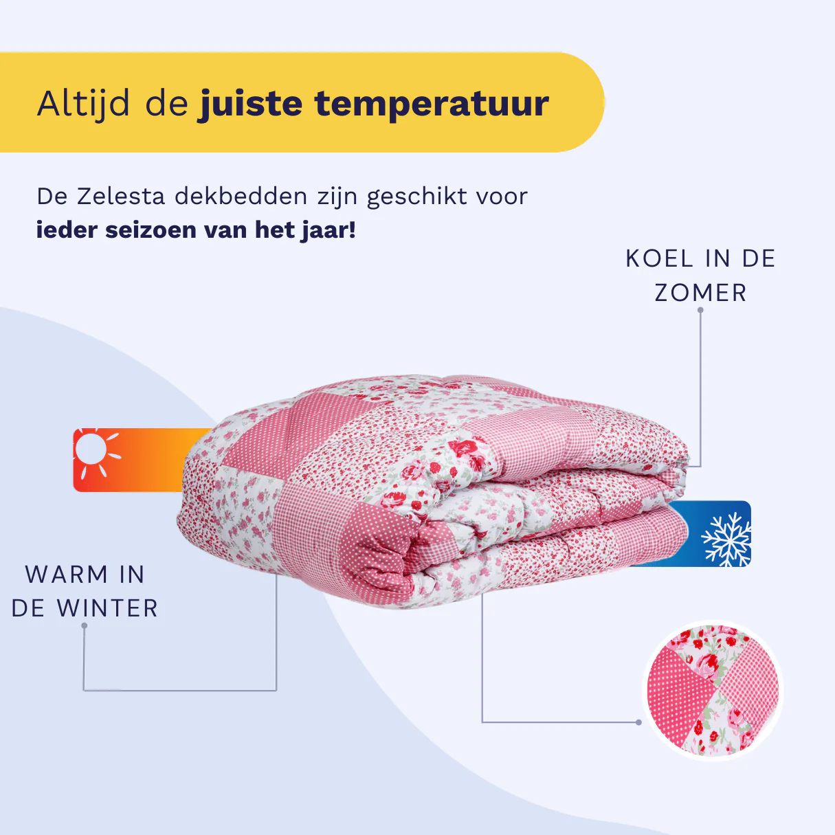 Zelesta Wonderbed 4 Seasons Double - Patchwork Pink - Image 5